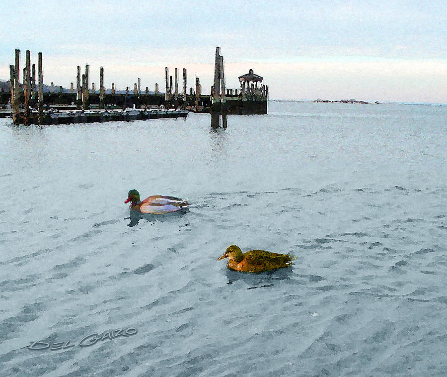 Duck Photograph - Mallard and Mallard at the pier by Del Gaizo
