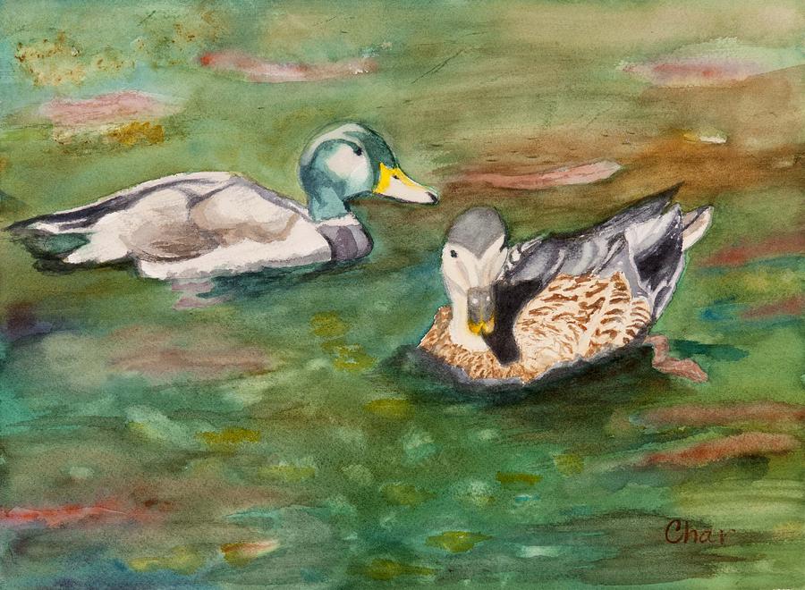 Mallard Ducks with Spawning Salmon Painting by Charlotte Brux-Bolinger ...