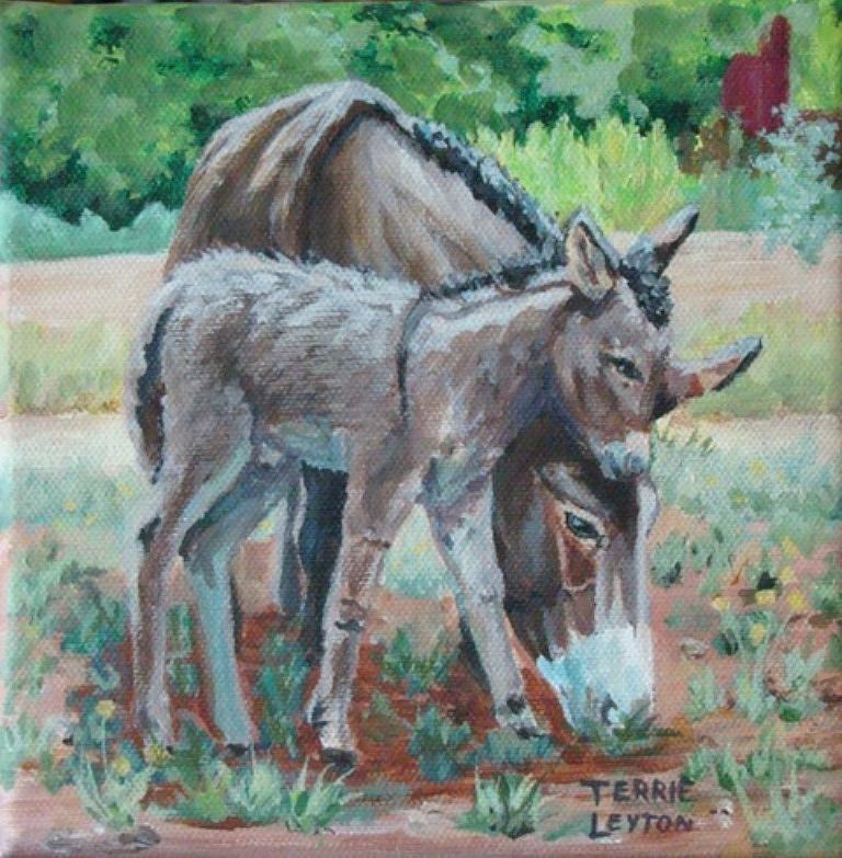 Donkey Painting - Mama and Son by Terrie Leyton