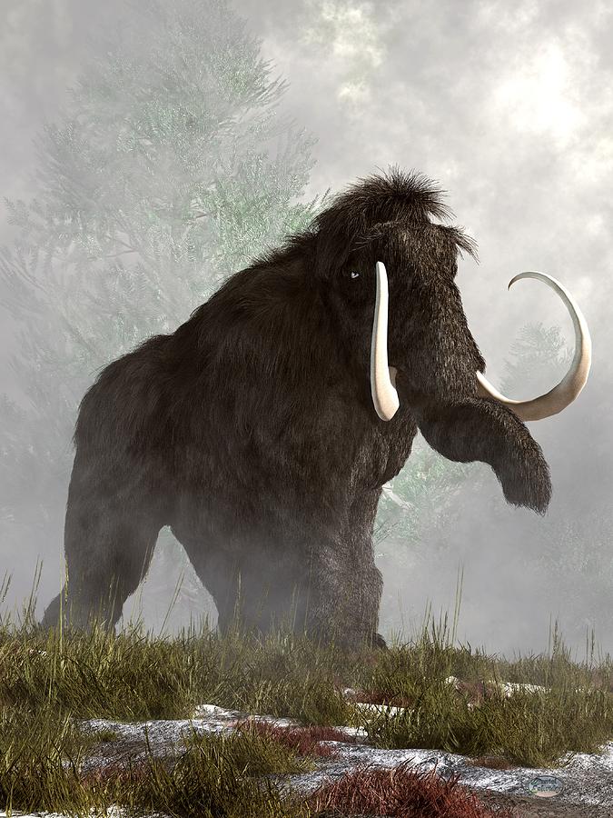 Prehistoric Digital Art - Mammoth in the Fog by Daniel Eskridge