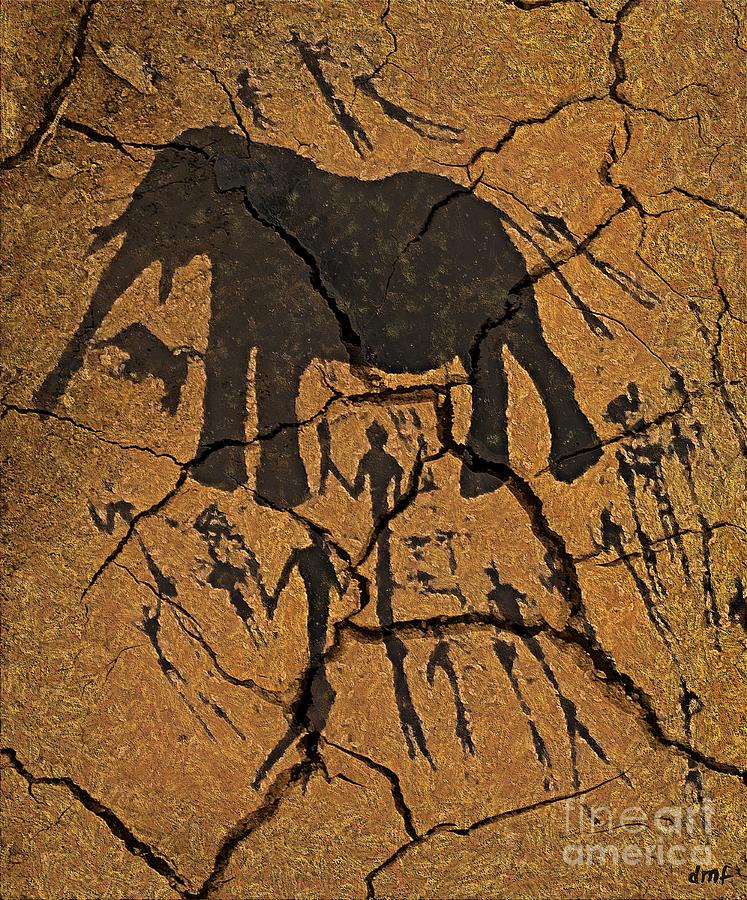 Prehistoric Digital Art - Mammouth hunters-rock art by Dragica  Micki Fortuna