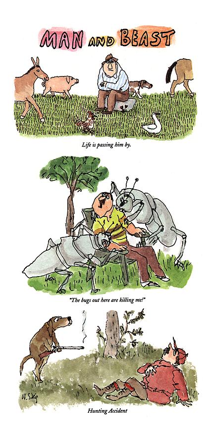 Man And Beast Drawing by William Steig