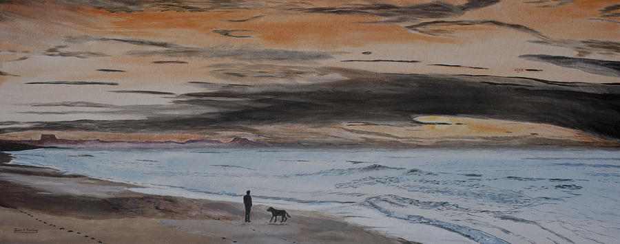 Man and Dog on the Beach Painting by Ian Donley