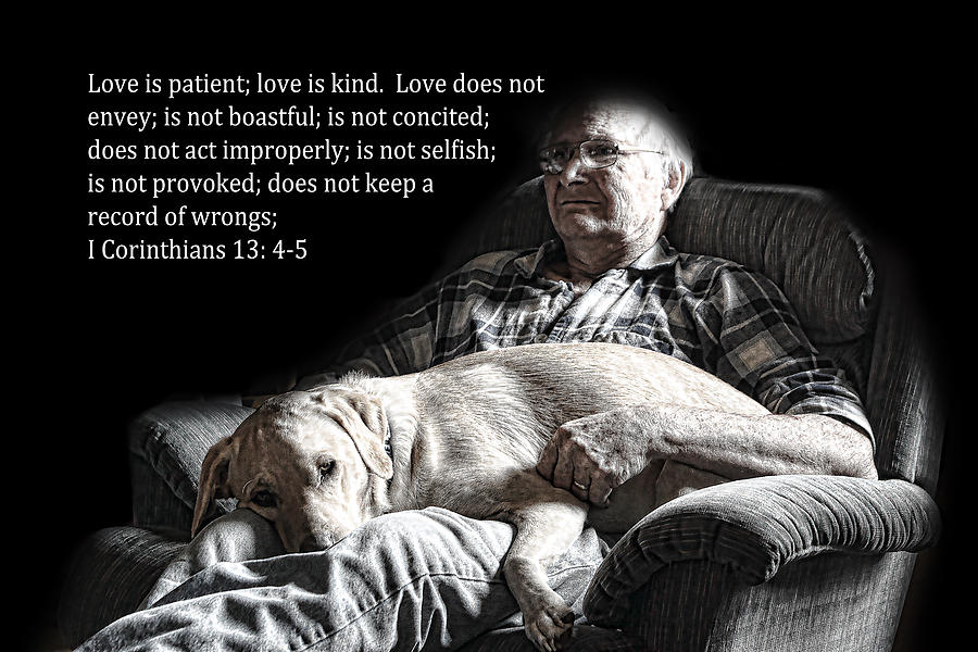 Man and His Dog at Rest 1Cor.13v4-5 Photograph by Linda Phelps