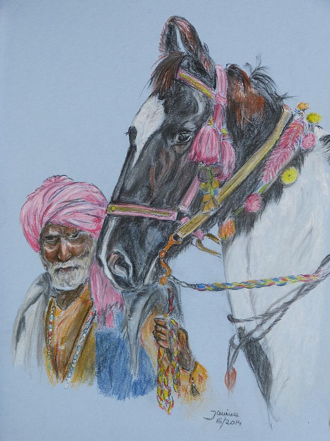 Animal Pastel - Man and his horse by Janina  Suuronen
