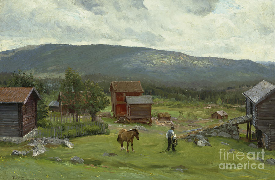 Man at the pasture Painting by Christian Skredsvig