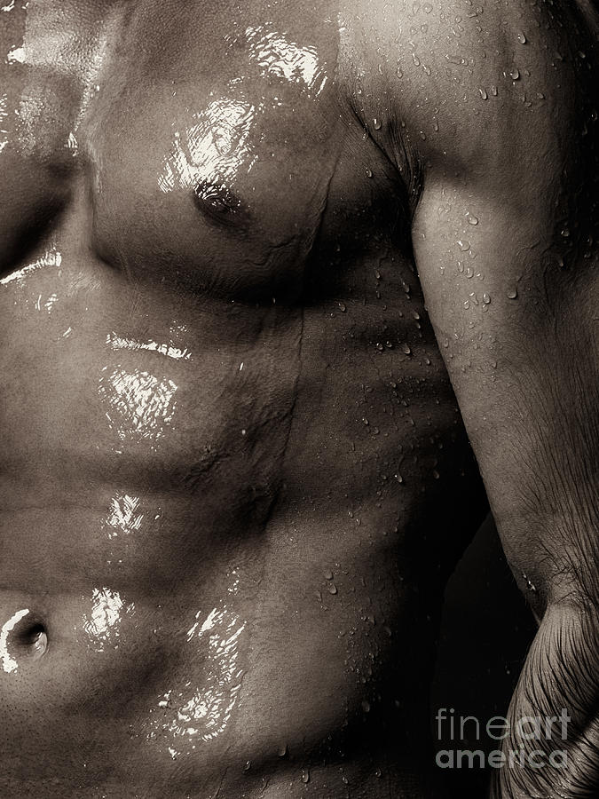 Man bare torse wet under shower Photograph by Maxim Images Exquisite Prints