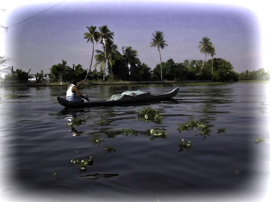 Man boating on a salt water lagoon Digital Art by Ashish Agarwal