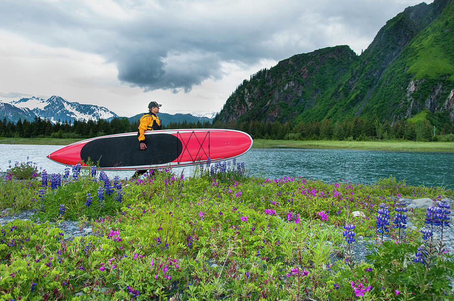 Kenai Fjords National Park Photograph - Man Carries Stand Up Paddle Board by Turner Forte