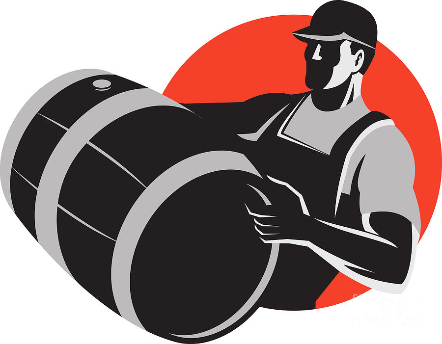 Wine Digital Art - Man Carrying Wine Barrel Cask Keg Retro by Aloysius Patrimonio