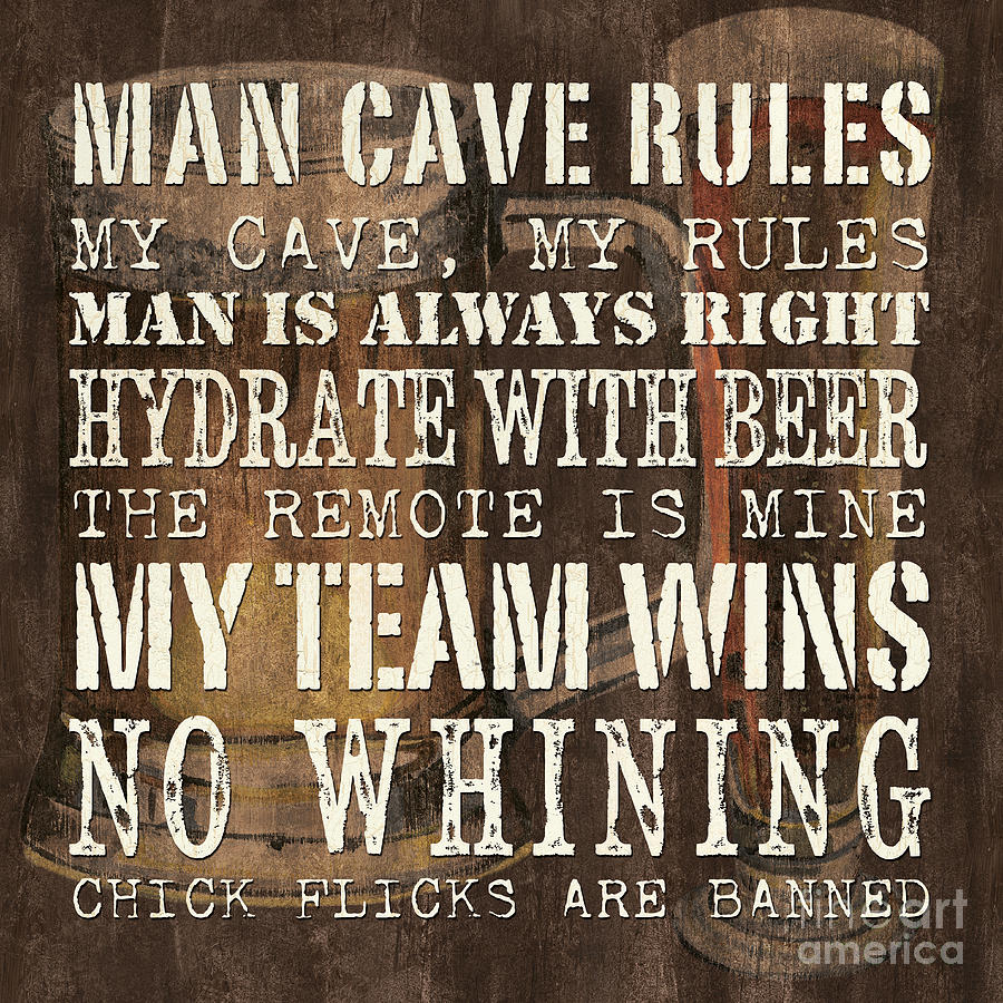 Man Painting - Man Cave Rules Square by Debbie DeWitt Man Painting - Man Cave Rules Square by Debbie DeWitt