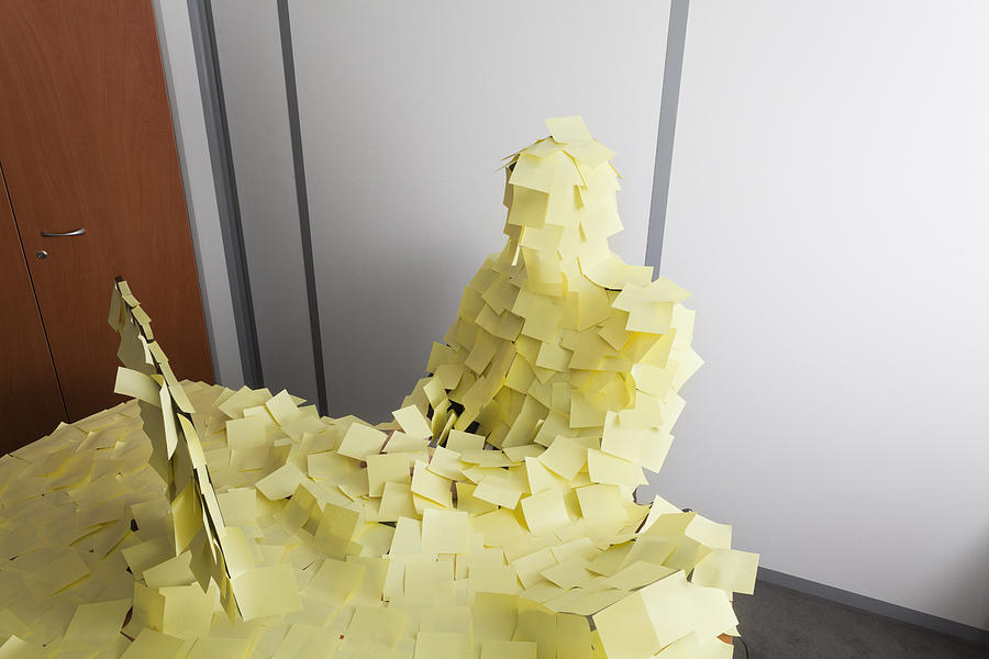 man covered by Post It Photograph by Paul Harizan