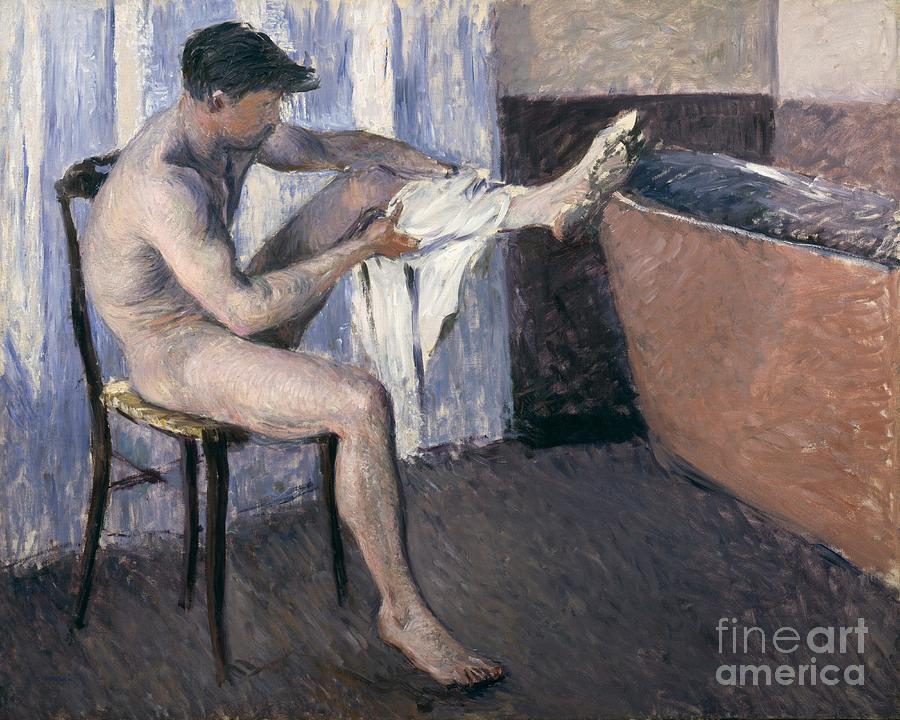 Gustave Caillebotte Painting - Man drying his leg  by Gustave Caillebotte
