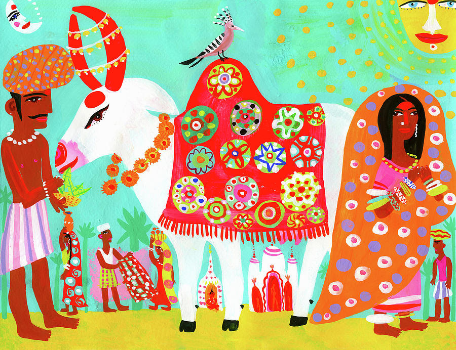 Man Feeding Ornate Sacred Cow With Digital Art by Christopher Corr Man Feeding Ornate Sacred Cow With Digital Art by Christopher Corr