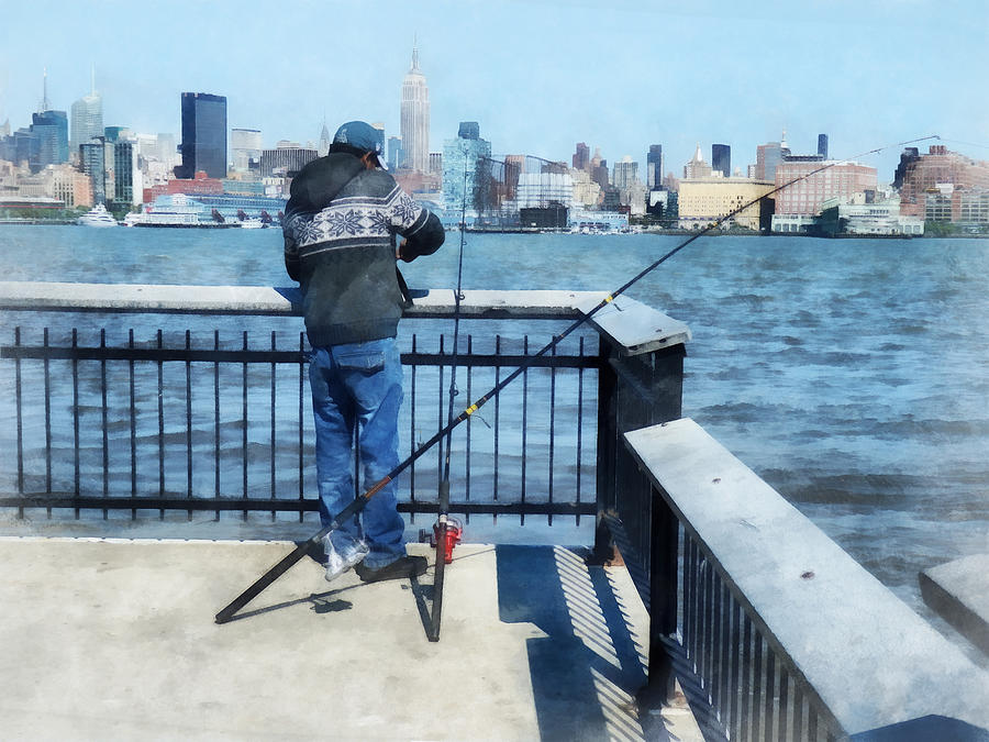 Man Fishing Off Hoboken Pier Photograph by Susan Savad
