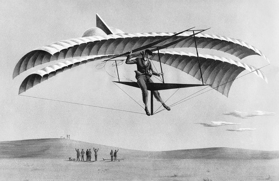 Black And White Photograph - Man Gliding In 1883 by Underwood Archives