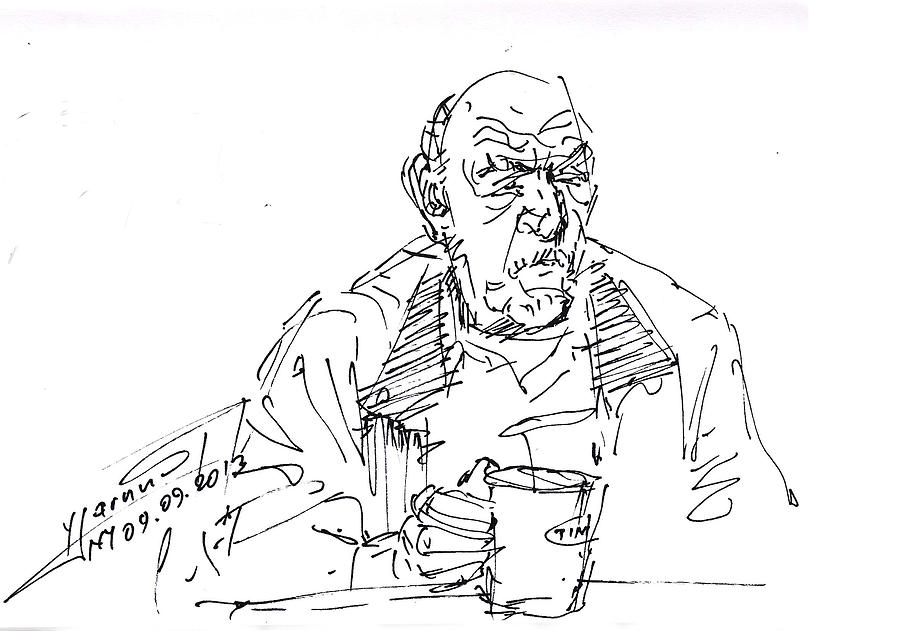 Sketch Drawing - Man Having Coffee by Ylli Haruni