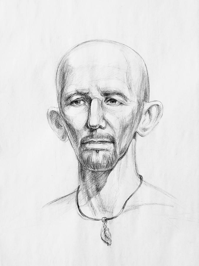 Black And White Drawing - Man Head Study by Irina Sztukowski