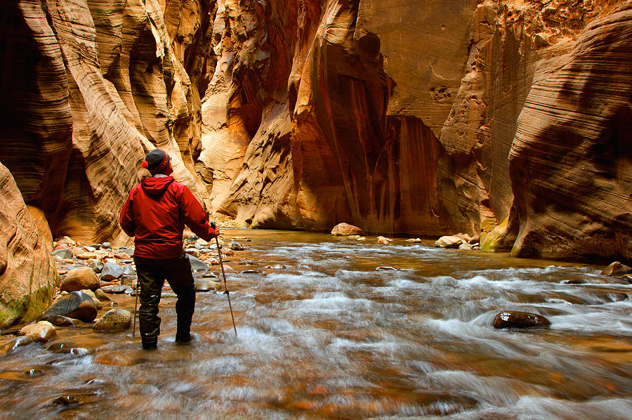 Man Hiking the narrows Photograph by Beklaus