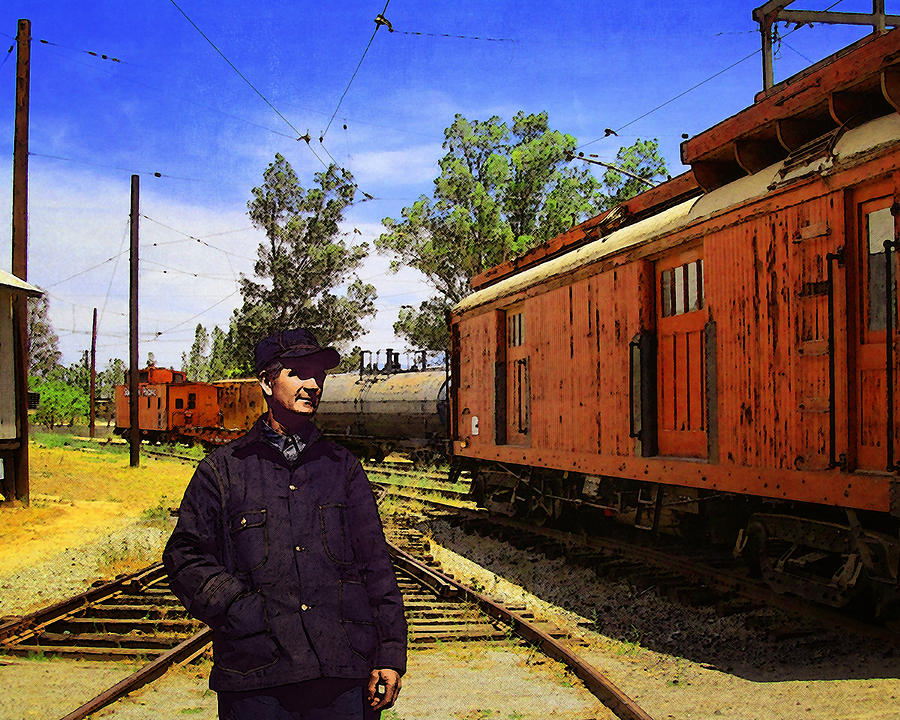 Train Photograph - Man in a Railyard by Timothy Bulone