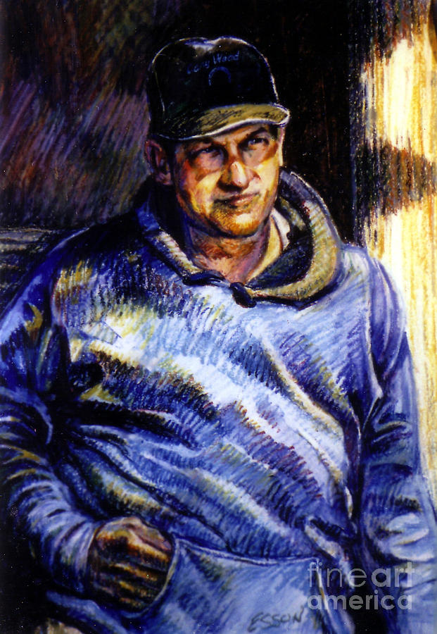Man In Barn Pastel by Stan Esson