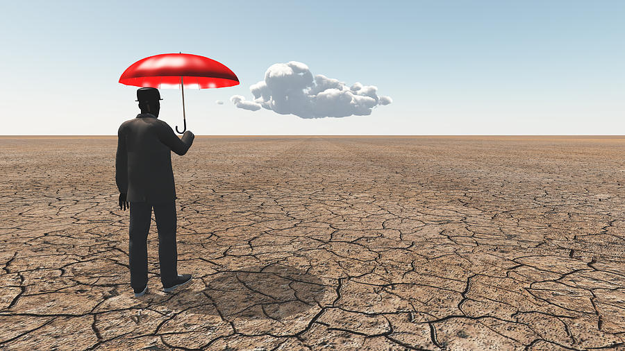 Man In Desert With Umbrella And Single Cloud Digital Art