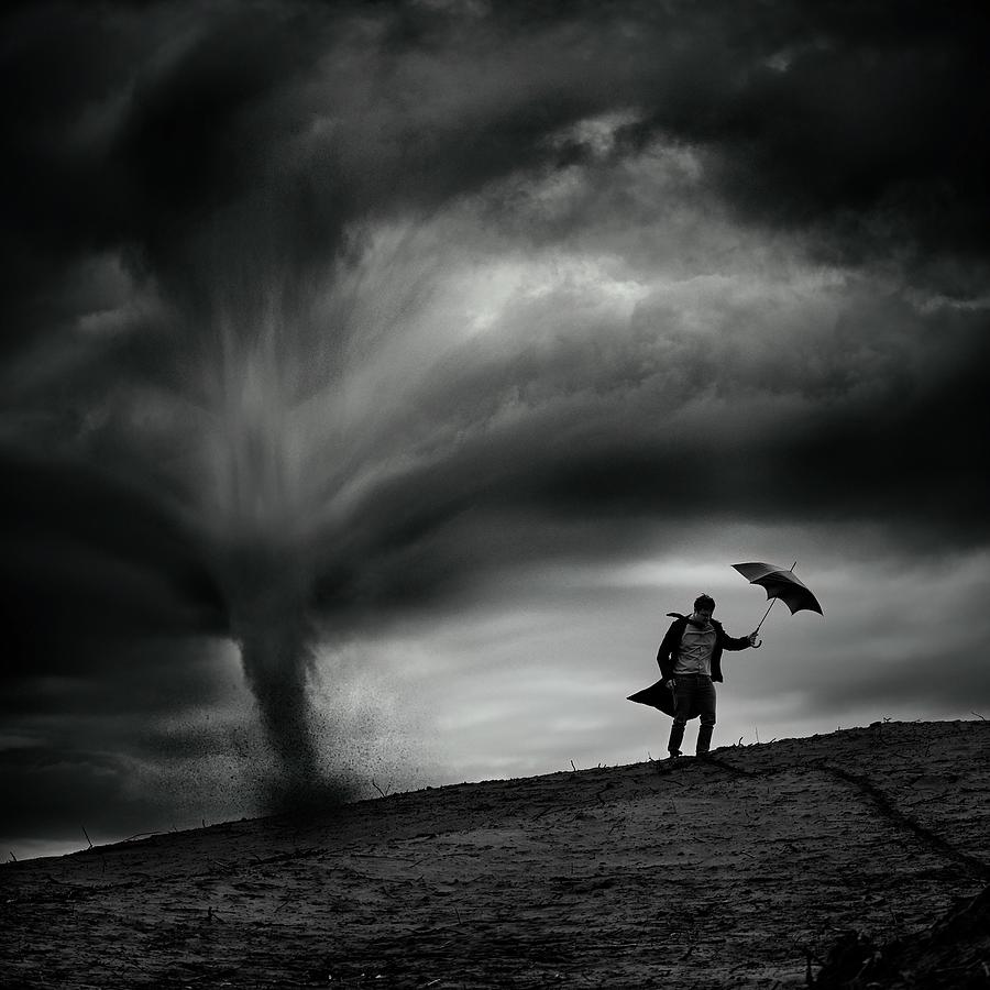 Storm Photograph - Man In The Wind by Radovan Skohel