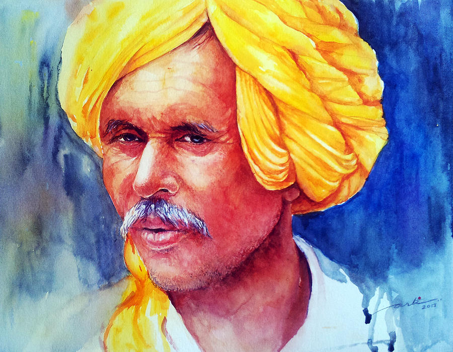 Man in Yellow Turban Painting by Arti Chauhan