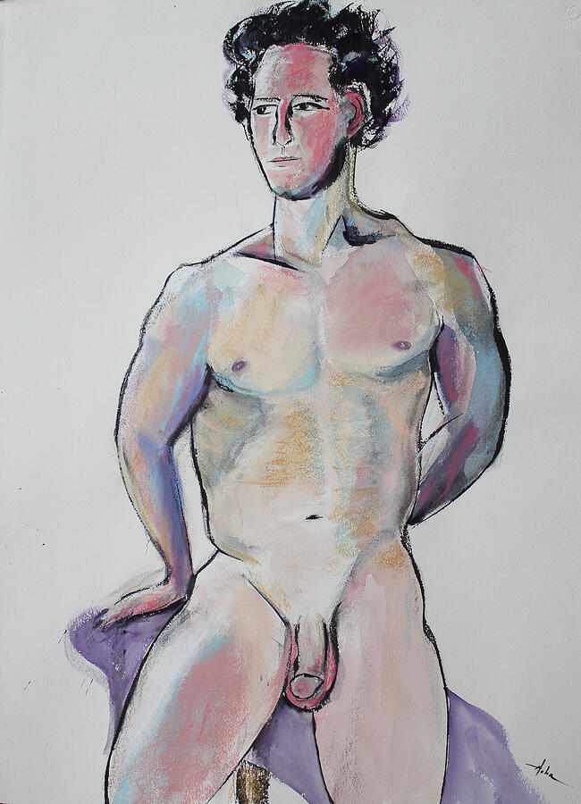 Watercolor Painting - Man Leaning Against A Stool  by Asha Carolyn Young