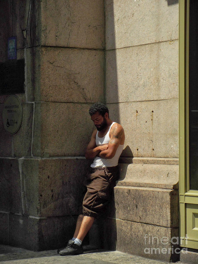 New York City Photograph - Man Leaning Against Wall in Sun by Miriam Danar