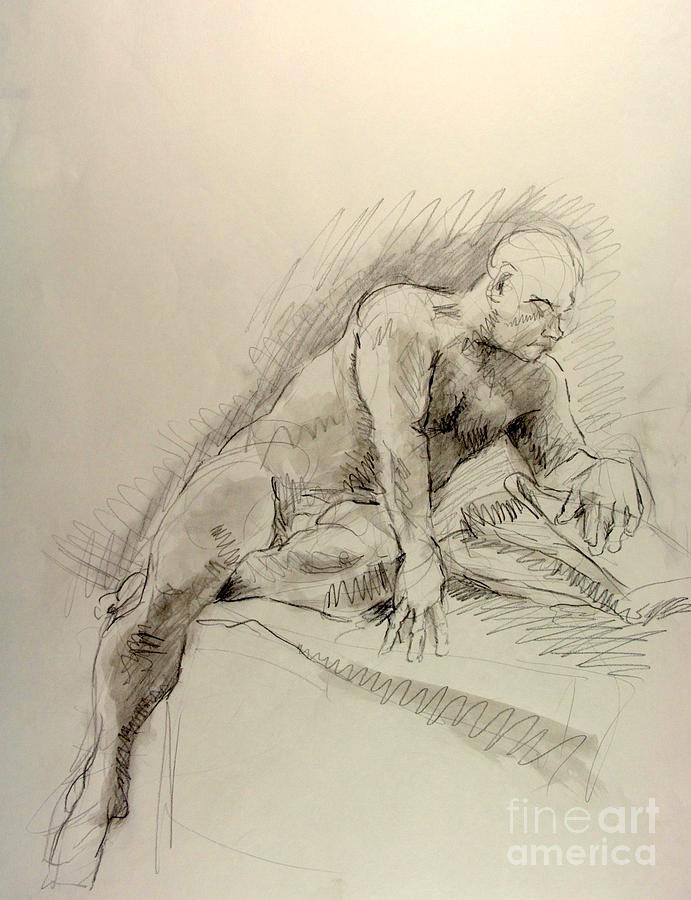 Nude Drawing - Man leaning by Andy Gordon