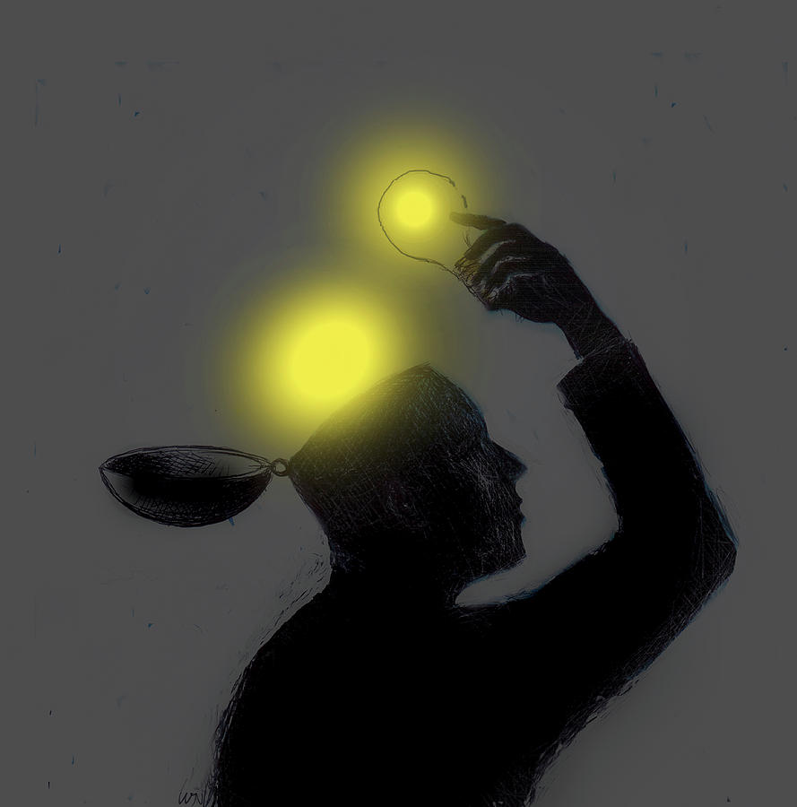 Man Lifting Glowing Light Bulbs Photograph by Ikon Ikon Images