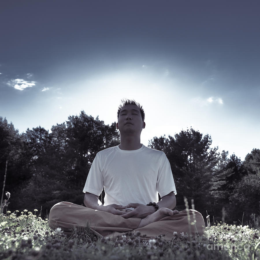 Man Meditating In The Nature During Sunrise Photograph by Maxim Images ...