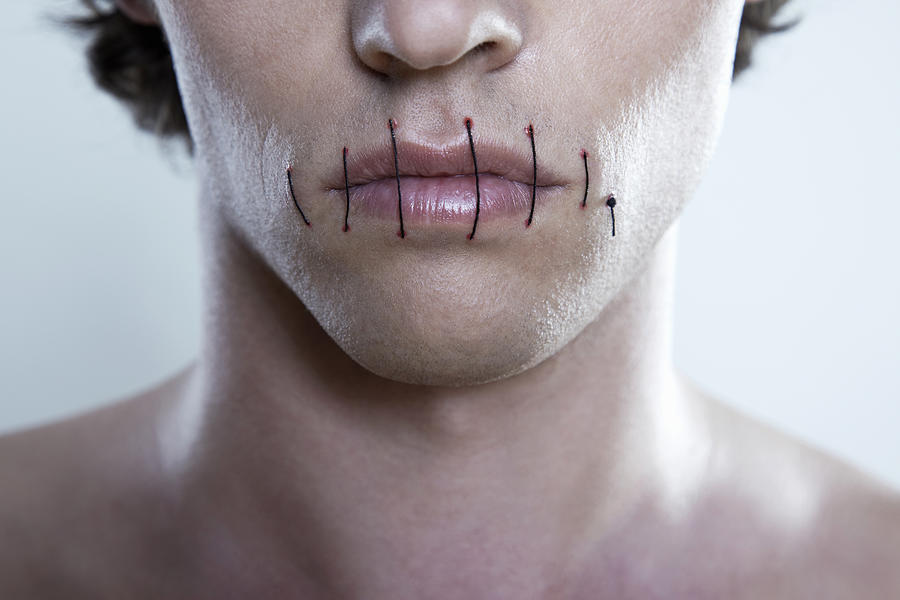 Man, mouth, stitched, closed Photograph by Emma Innocenti