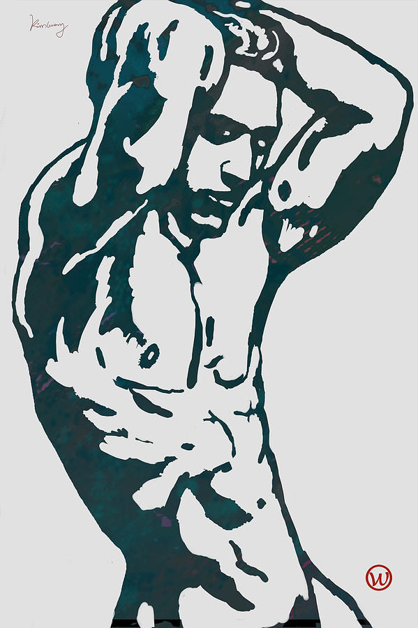 Portrait Drawing - Man nude pop stylised etching art poster  by Kim Wang