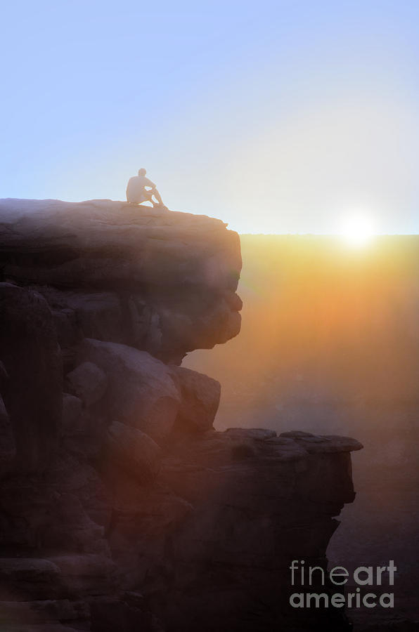 Man on Cliff at Sunset Photograph by Jill Battaglia