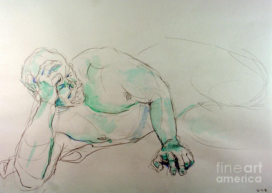 Nude Drawing - Man on side by Andy Gordon