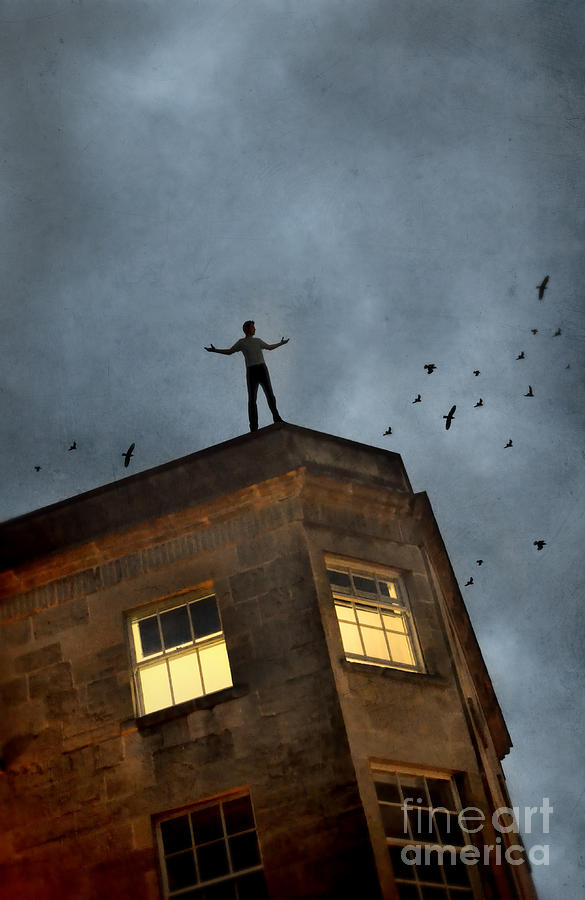 Man on Top of a Building at Night Photograph by Jill Battaglia