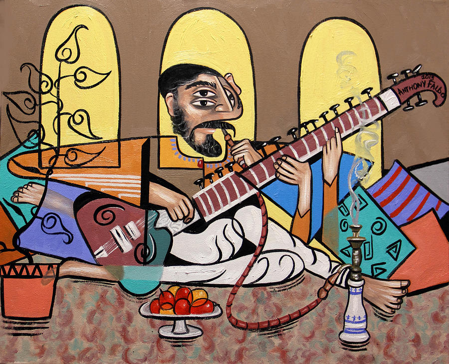 Man Painting - Man Playing A Sitar by Anthony Falbo Man Painting - Man Playing A Sitar by Anthony Falbo