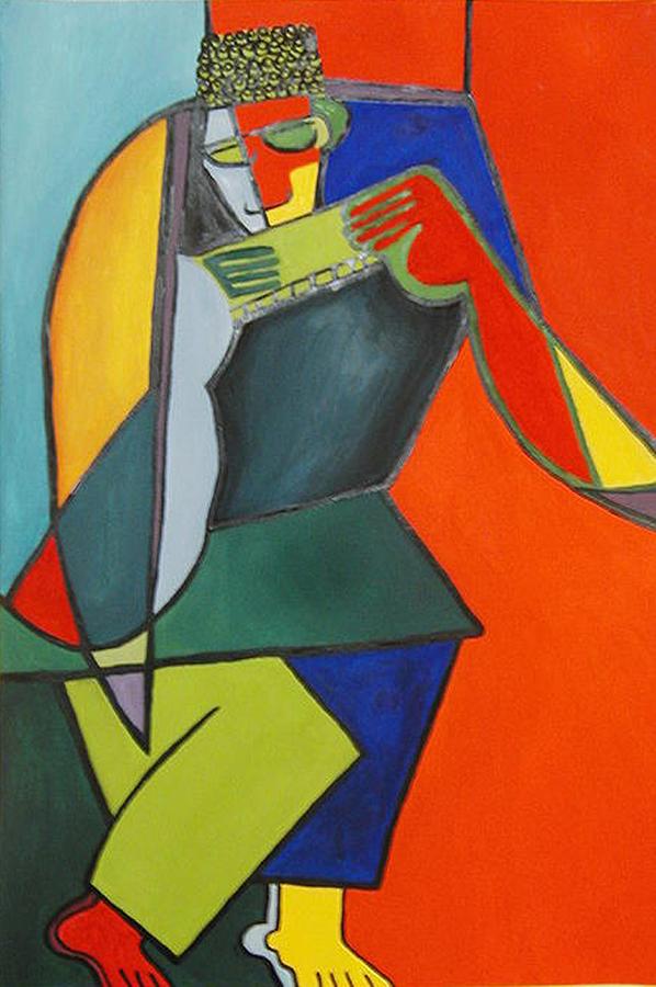 Abstract Painting - Man Playing Harmonica by Angelo Thomas