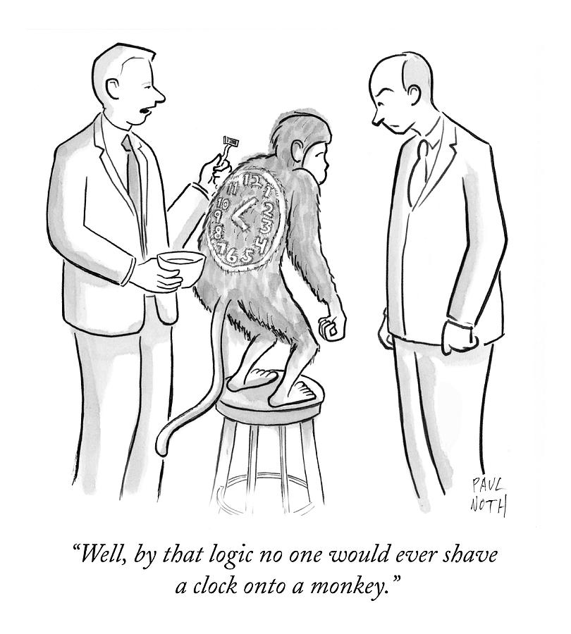 Man Shaving A Clock Onto A Monkeys Back Drawing by Paul Noth