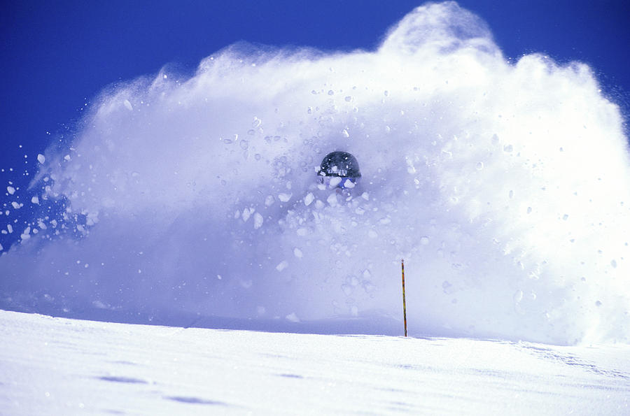 Winter Photograph - Man Skiing Deep Powder At Alta, Utah by Scott Markewitz