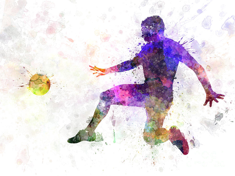 Man Soccer Football Player Flying Kicking Painting by Pablo Romero ...