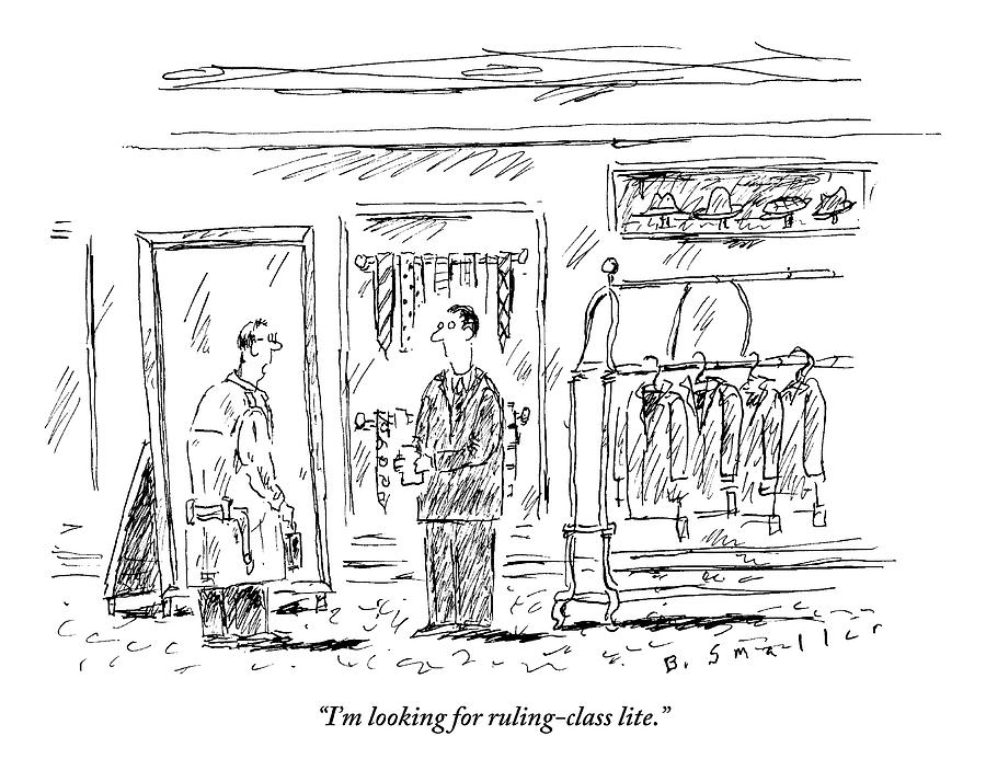 Man Speaks To Salesman In A Mens Clothing Store Drawing by Barbara Smaller