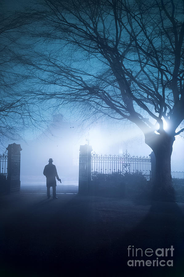 Winter Photograph - Man Standing In Foggy Gateway At Night by Lee Avison