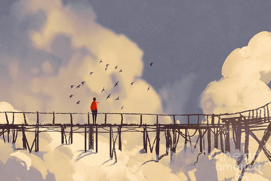 Sky Digital Art - Man Standing On Old Bridge by Tithi Luadthong Sky Digital Art - Man Standing On Old Bridge by Tithi Luadthong