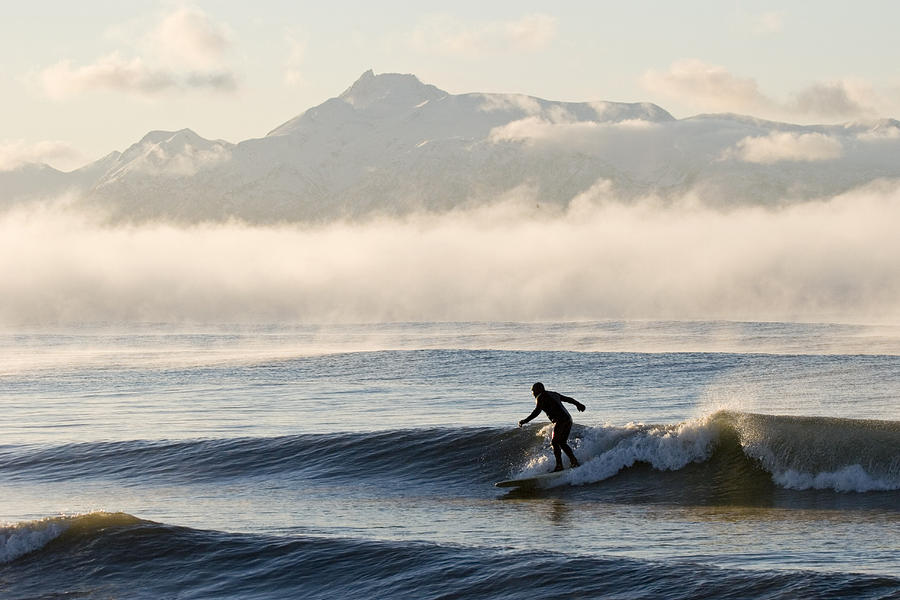 Sports Photograph - Man Surfing In Moring Near Homer by Scott Dickerson