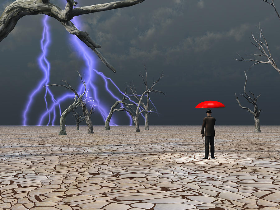 Man takes in storm under umbrella Digital Art by Bruce Rolff