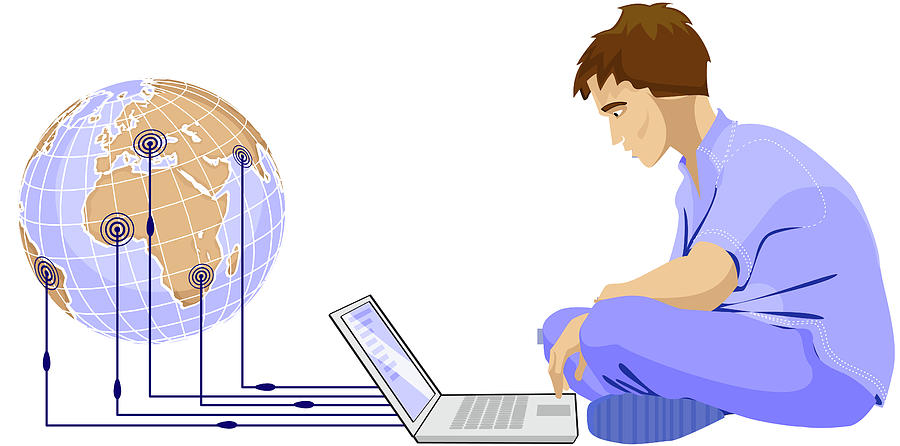 He using the internet