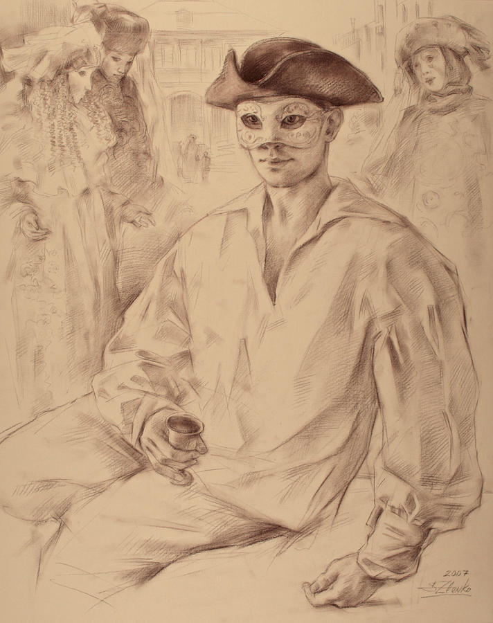 Man wearing a mask Drawing by Serguei Zlenko